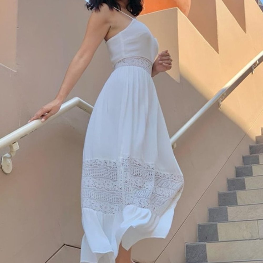 Lace Insert Ruffle Hem Slip Dress - Picture 2 of 15